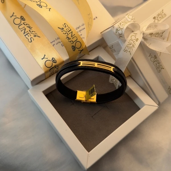 تصویر دوم دستبند طلا چرم مردانه L117